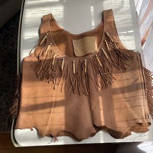 Festival Wear Leather Fringe Crop Top Small Unique